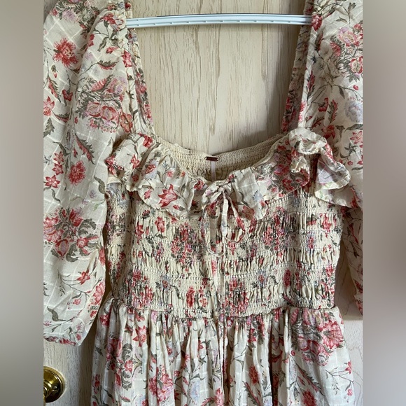 Free People Printed Oasis Shirred Smocked Square Neck Midi Dress Large - Picture 5 of 16